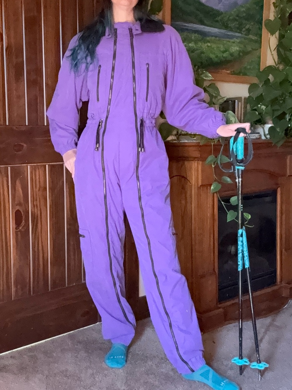 Vintage Skea Purple One Piece Ski Suit - Sherpa Collar & Eiffel Tower Zippers